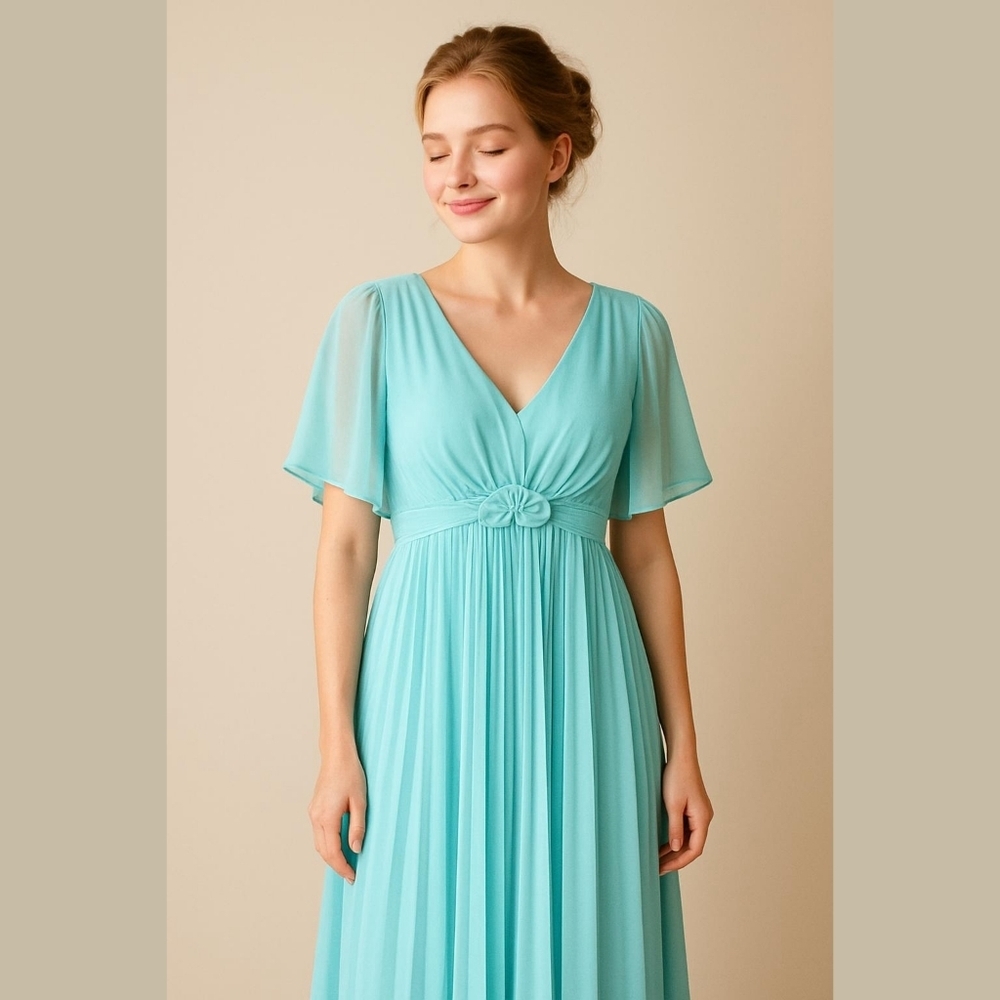 Vintage 1970s Aqua Chiffon Gown with Capelet ✨